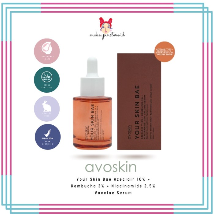 Cek Ingredients Avoskin Your Skin Bae 10% Azeclair + 3% Kombucha +2,5% Niacinamide Vaccine Serum terbaru