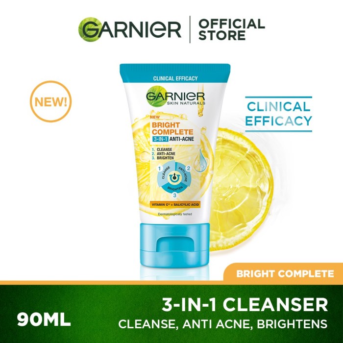 Cek Ingredients Garnier Bright Complete 3-in-1 Anti Acne Facial Wash