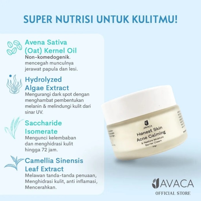 Cek Ingredients Javaca Honest Skin Acne Calming Restore Moisture Barrier Cream