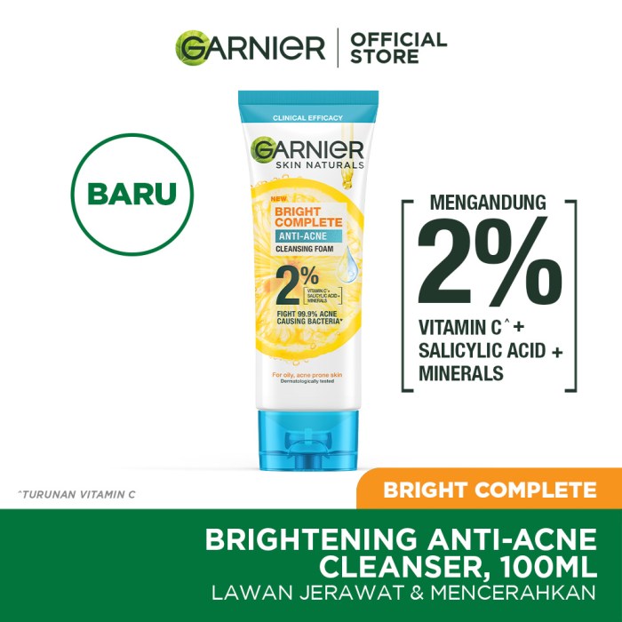 Cek Ingredients Garnier Bright Complete 3-in-1 Anti Acne Facial Wash terbaru
