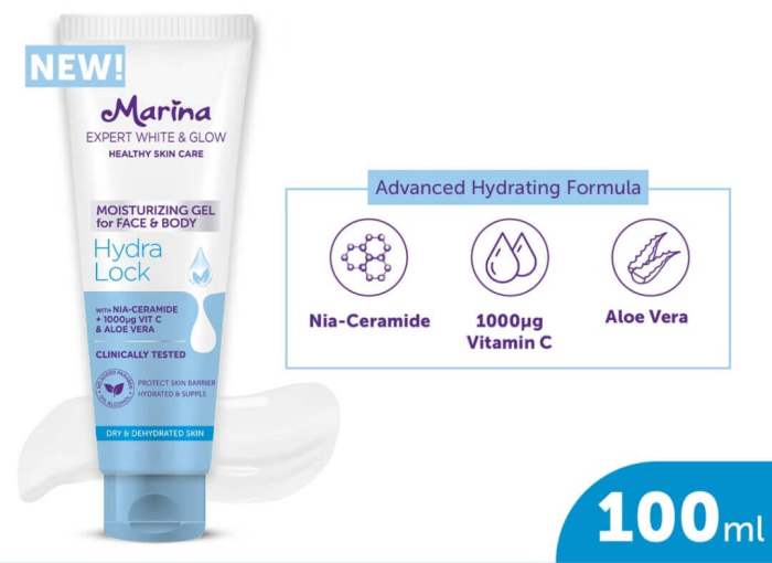 Cek Ingredients Marina Expert White & Glow Moisturizing Gel for Face & Body  Hydra Lock