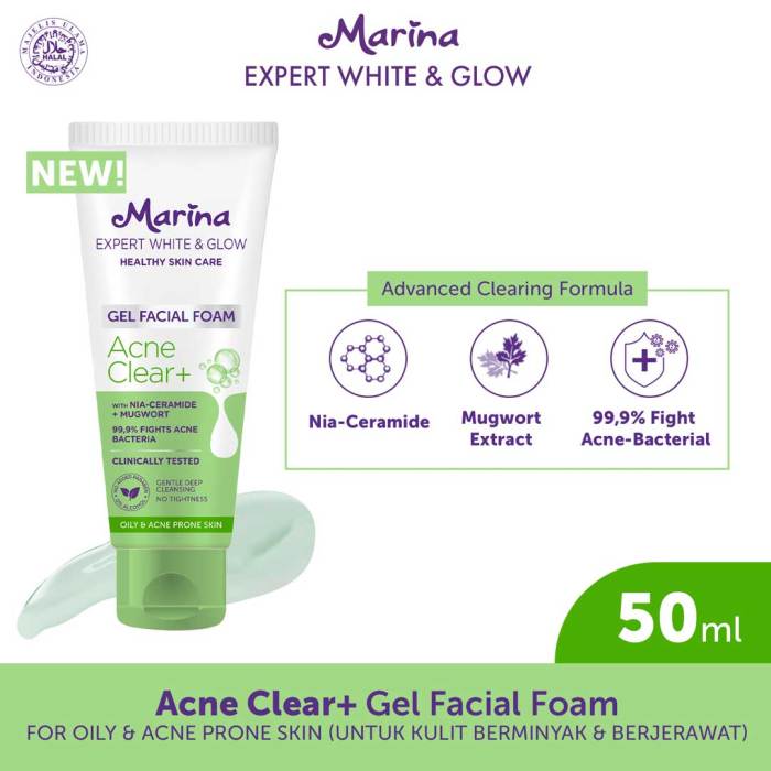 Cek Ingredients Marina Expert White & Glow Gel Facial Foam  Acne Clear+