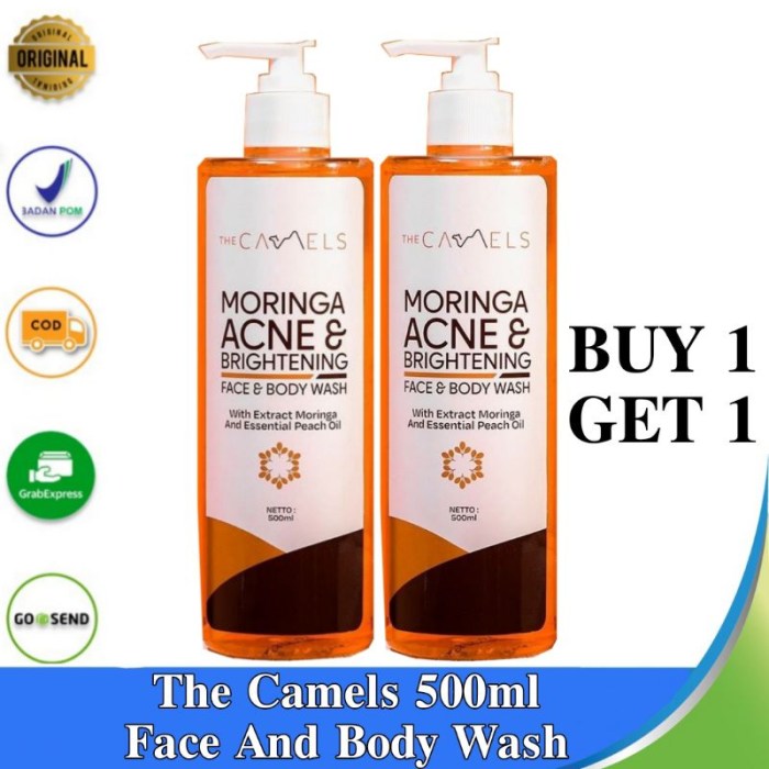 Cek Ingredients THE CAMELS MORINGA ACNE & BRIGHTENING face & Body Wash