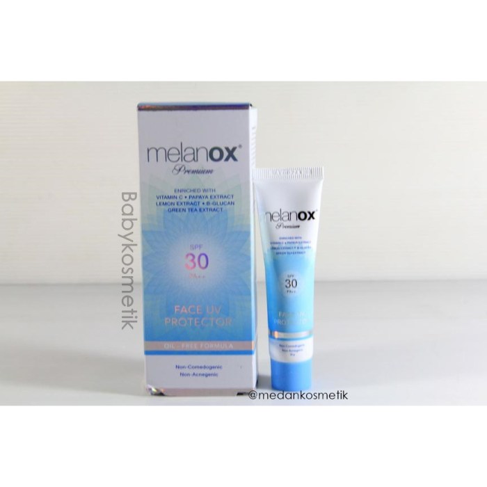 Cek Ingredients Melanox Face UV Protector SPF 30 PA++ terbaru