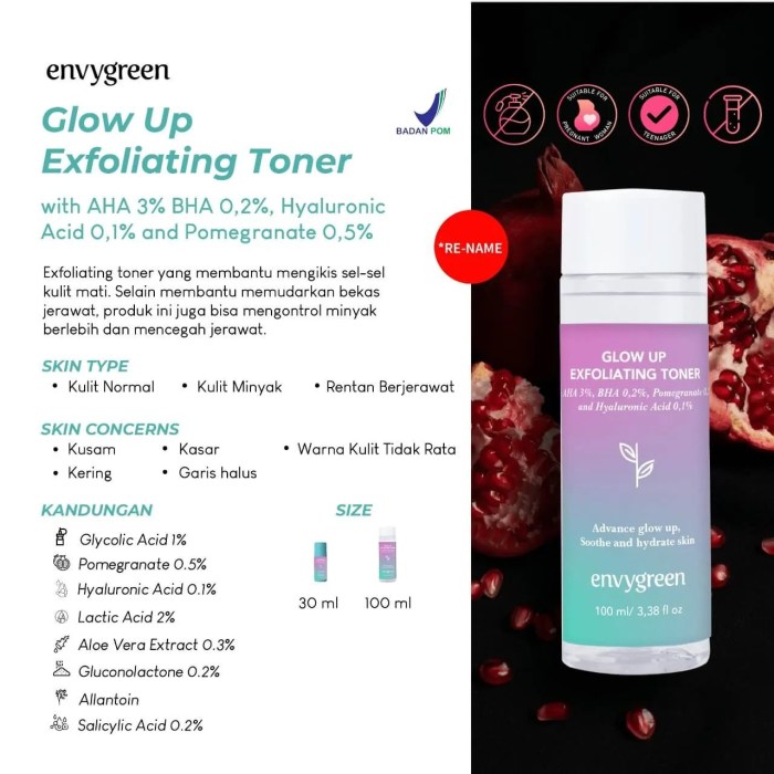 Cek Ingredients Envygreen Glow Up Exfolliating Toner