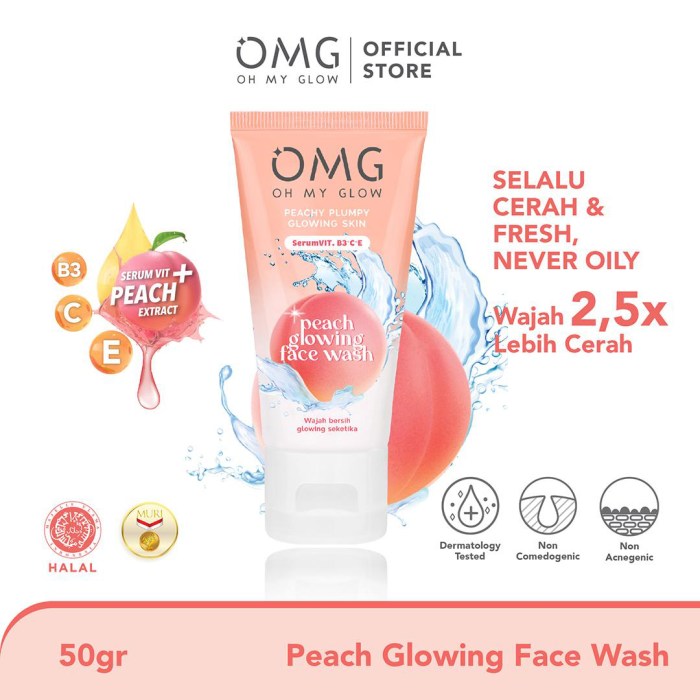 Cek Ingredients OMG Peach Glowing Facial Wash