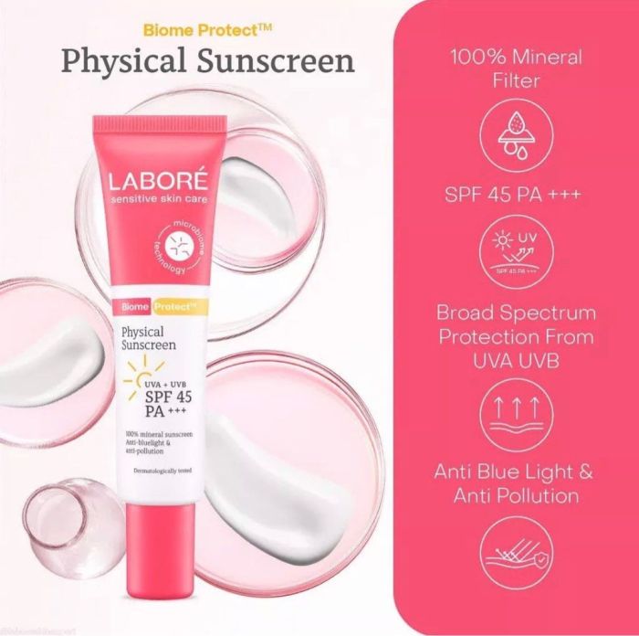 Cek Ingredients Labore Biome Protect Physical sunscreen SPF 45 PA+++ terbaru