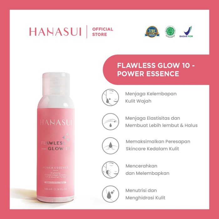 Cek Ingredients Hanasui Flawless Glow 10 Power Essence terbaru