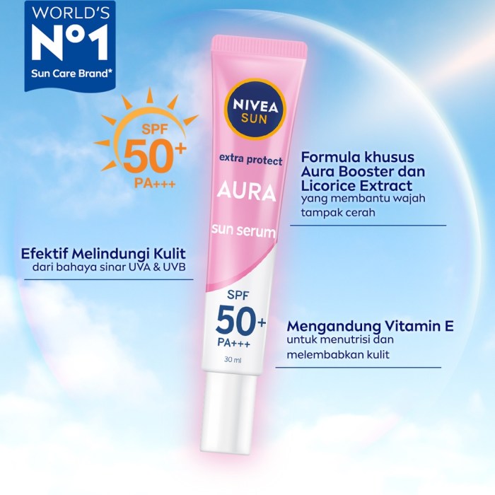 Cek Ingredients Nivea Sun Face Protection Serum SPF 50+ PA +++ Instant Aura (Pink)