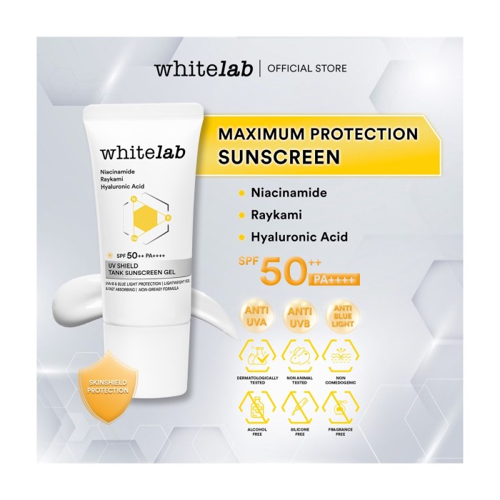 Cek Ingredients Whitelab UV Shield Tank Sunscreen Gel SPF++ PA++++ terbaru