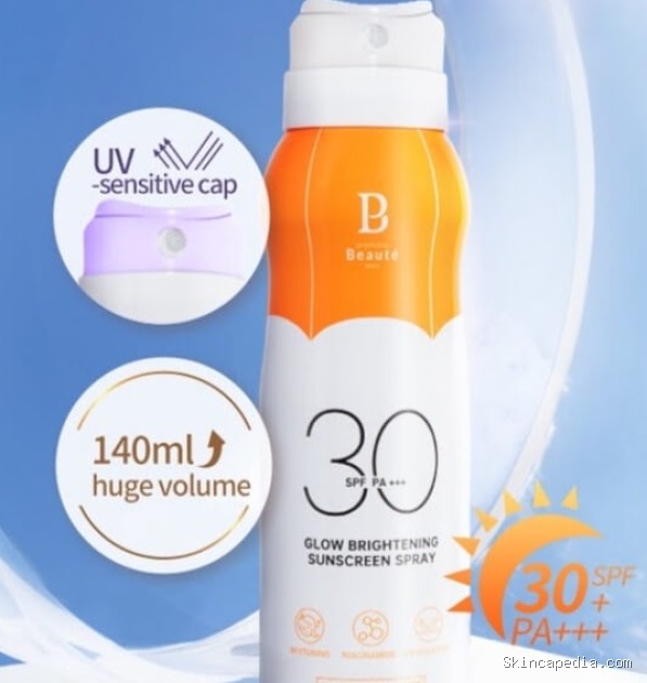 Premiere Beaute Glow Whitening Sunscreen Spray: Cek Ingredients SPF 30