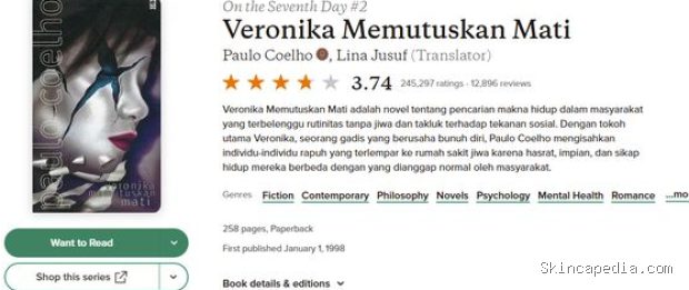 Veronika Memutuskan Mati, rekomendasi novel kesehatan mental/Foto: Dok. Goodreads Novel ini menyoroti keputusan ekstrem seorang perempuan yang merasa hidupnya tidak lagi bermakna.