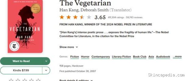 The Vegetarian, rekomendasi novel kesehatan mental/Foto: Dok. Goodreads The Vegetarian menghadirkan kisah unik tentang perempuan yang memilih berhenti makan daging sebagai bentuk perlawanan terhadap dunia di sekitarnya.